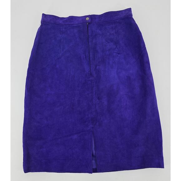 Global Identity Vintage Royal Purple Suede Leather Pencil Skirt - Picture 4 of 5